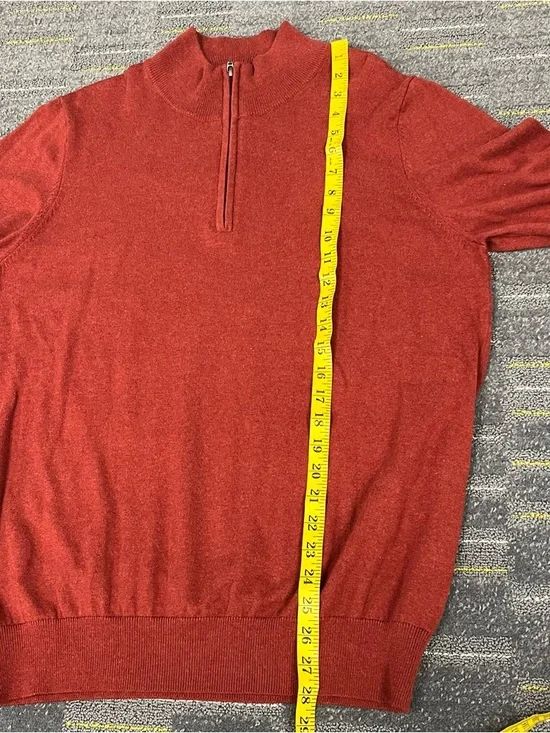 LL Bean Cotton Cashmere Blend 1/4 Zip Sweater Mens Large Red Mock Neck 275298 - Picture 9 of 10